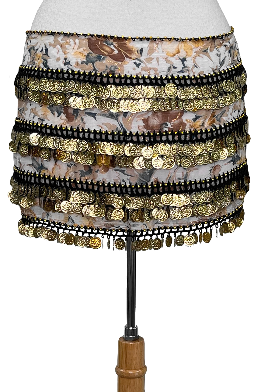 Flower hip scarf with double rows of coins