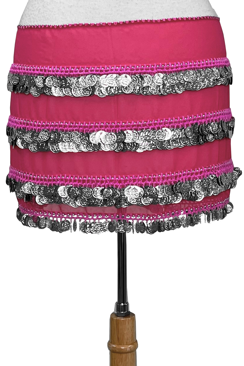 solid pink hip scarf with coins