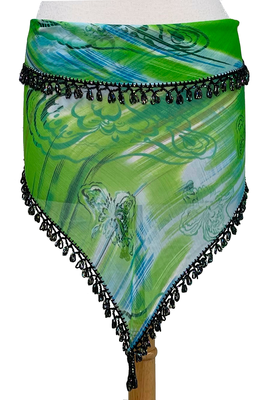 Abstract print hip scarf in bright green and blue