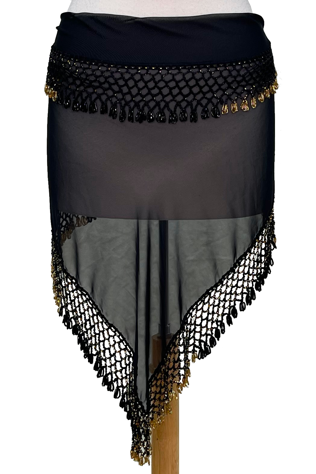 Black triangular beaded shawl