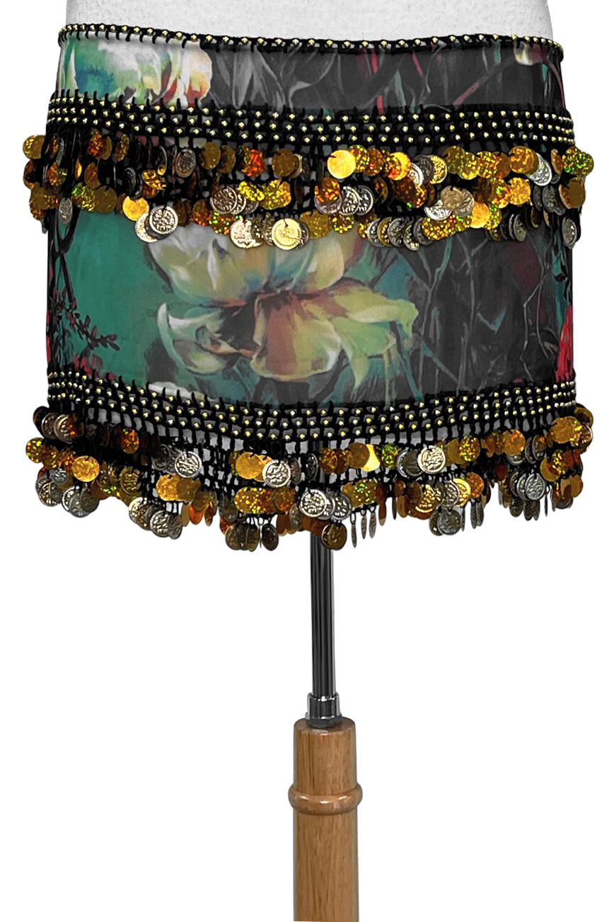 Teal floral jingly hip scarf
