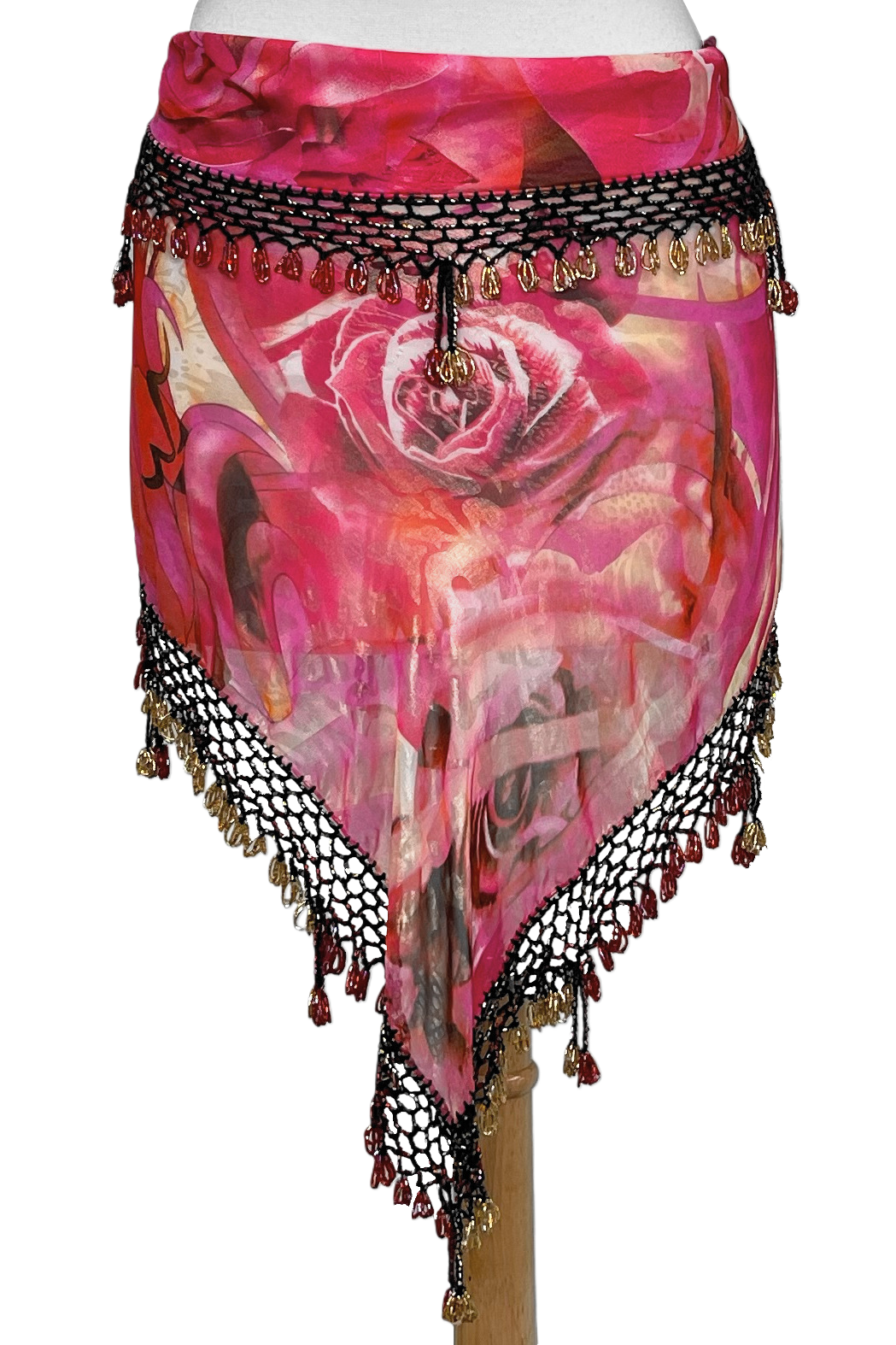 Rose floral scarf with beaded trim