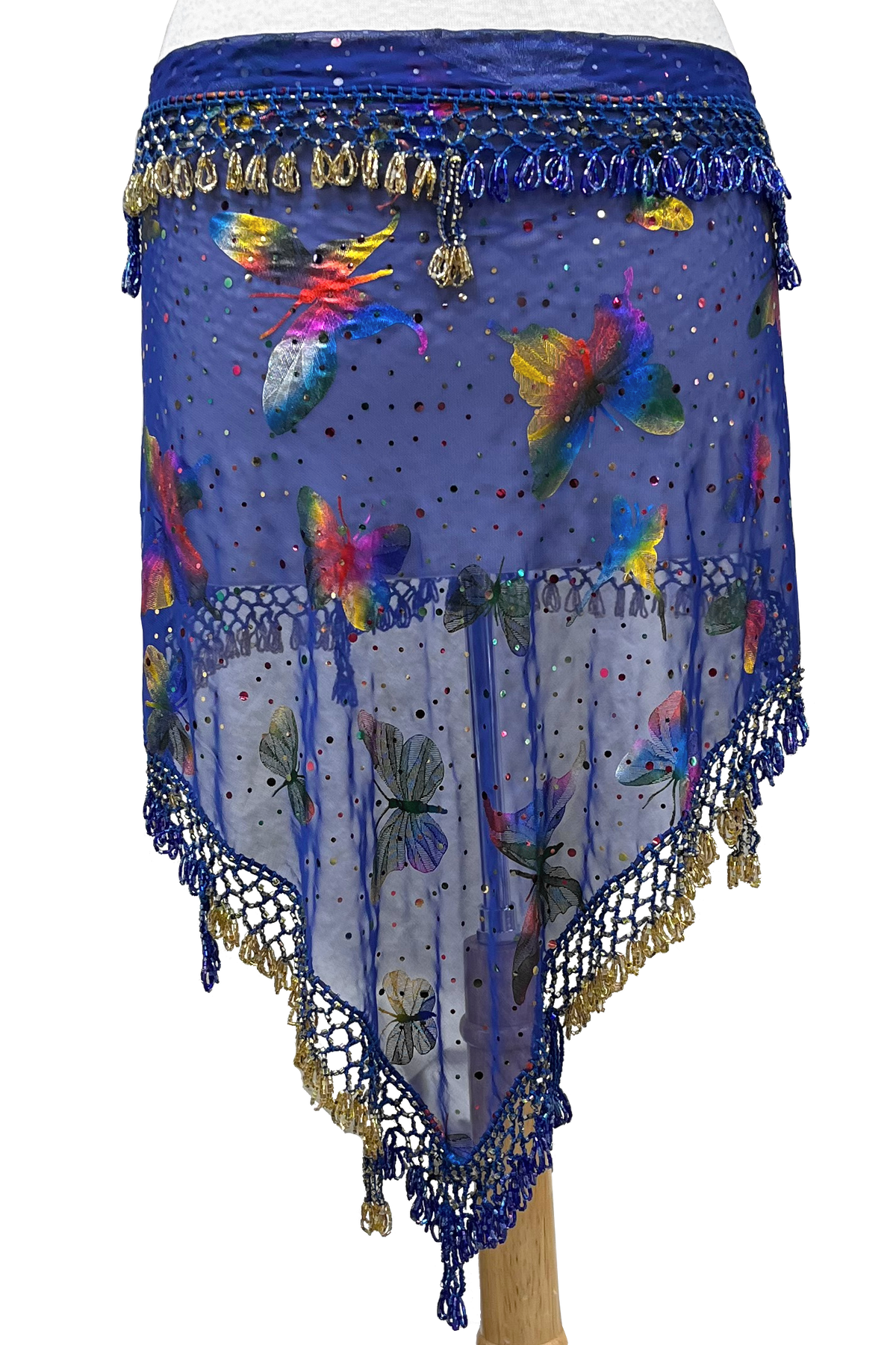 Sheer blue hip scarf with butterflies