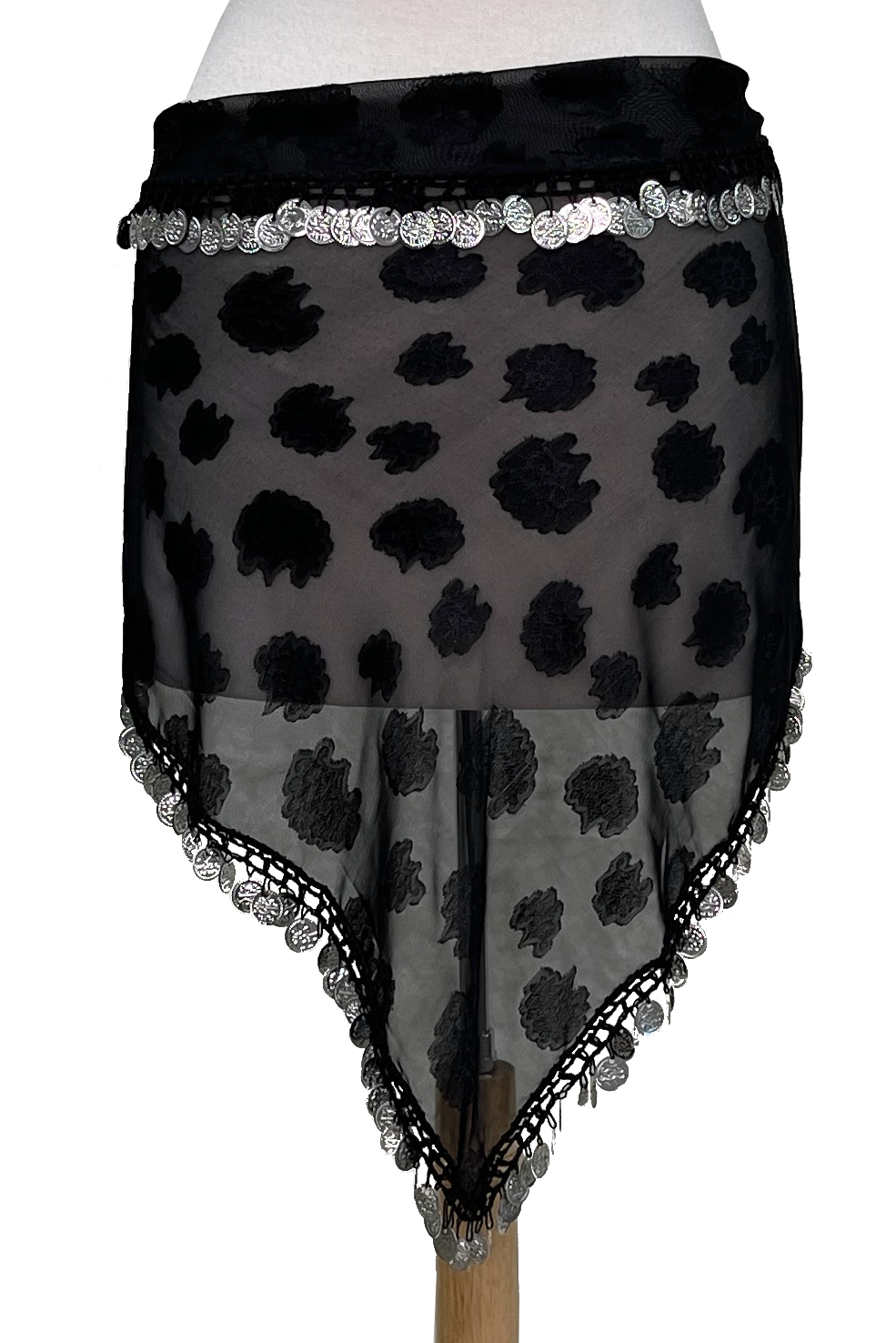 Black scarf with silver coins