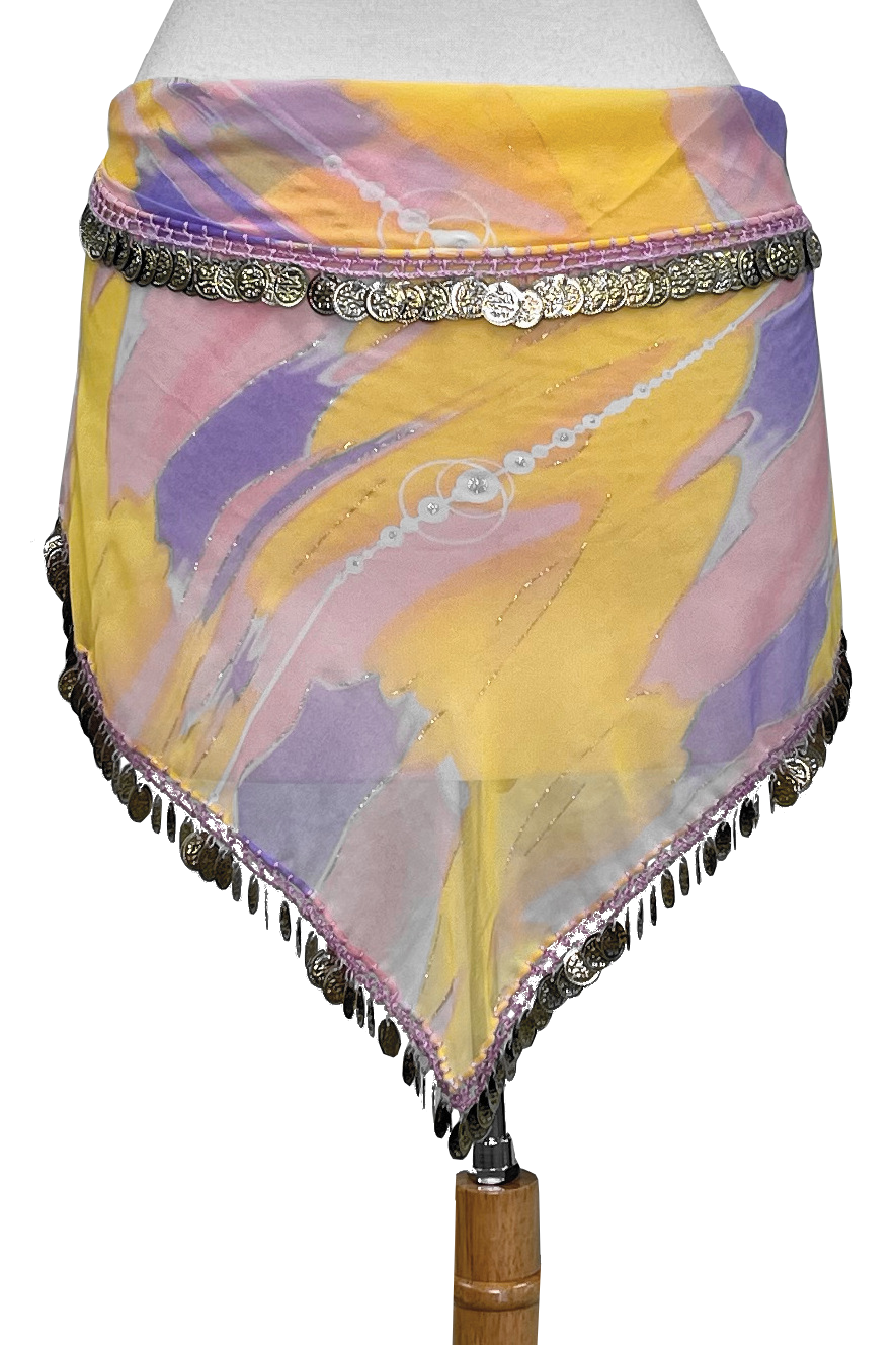 Watercolor print hip scarf with coins