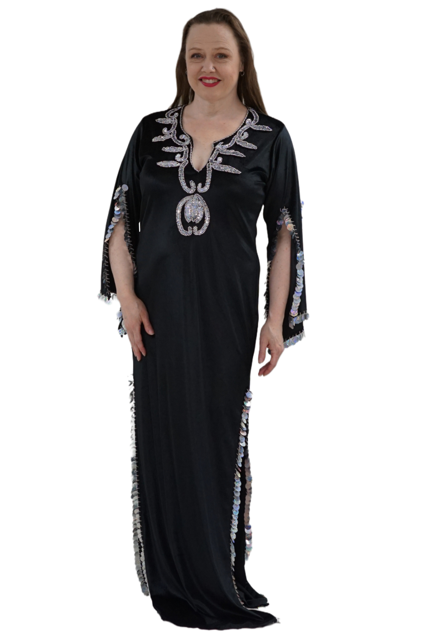 Bellydance dress with silver sequins and paillettes