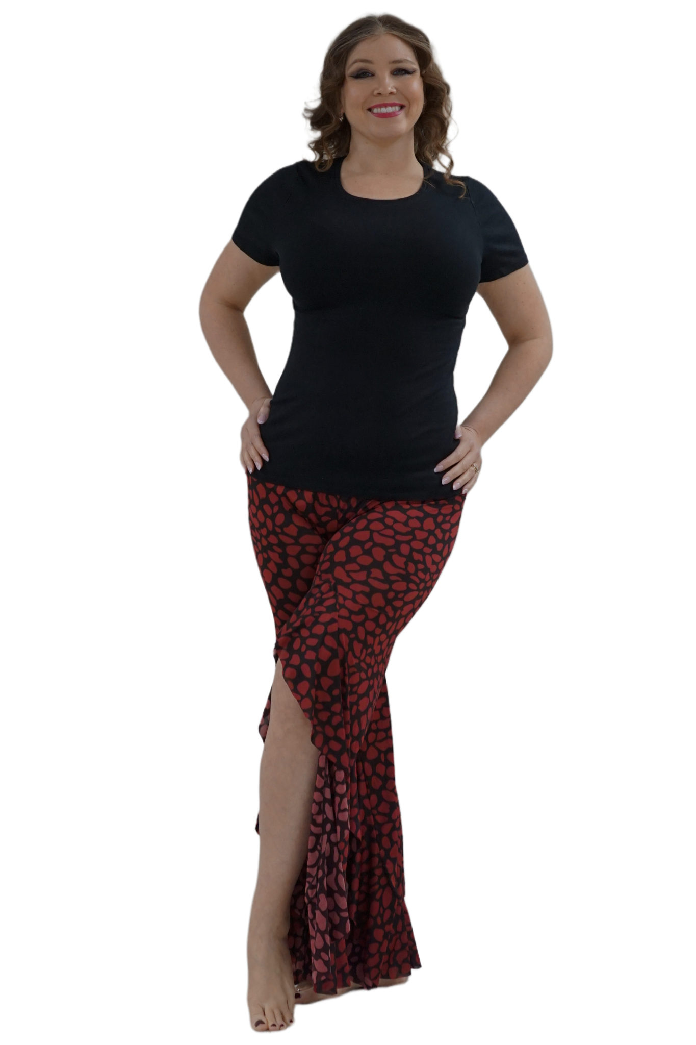 Red and black print stretch pants