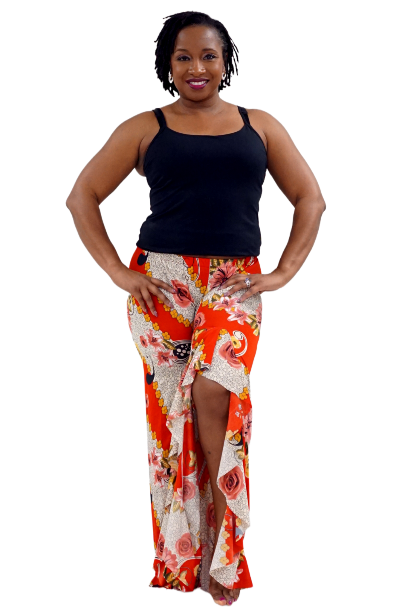 Red floral pants for bellydance practice