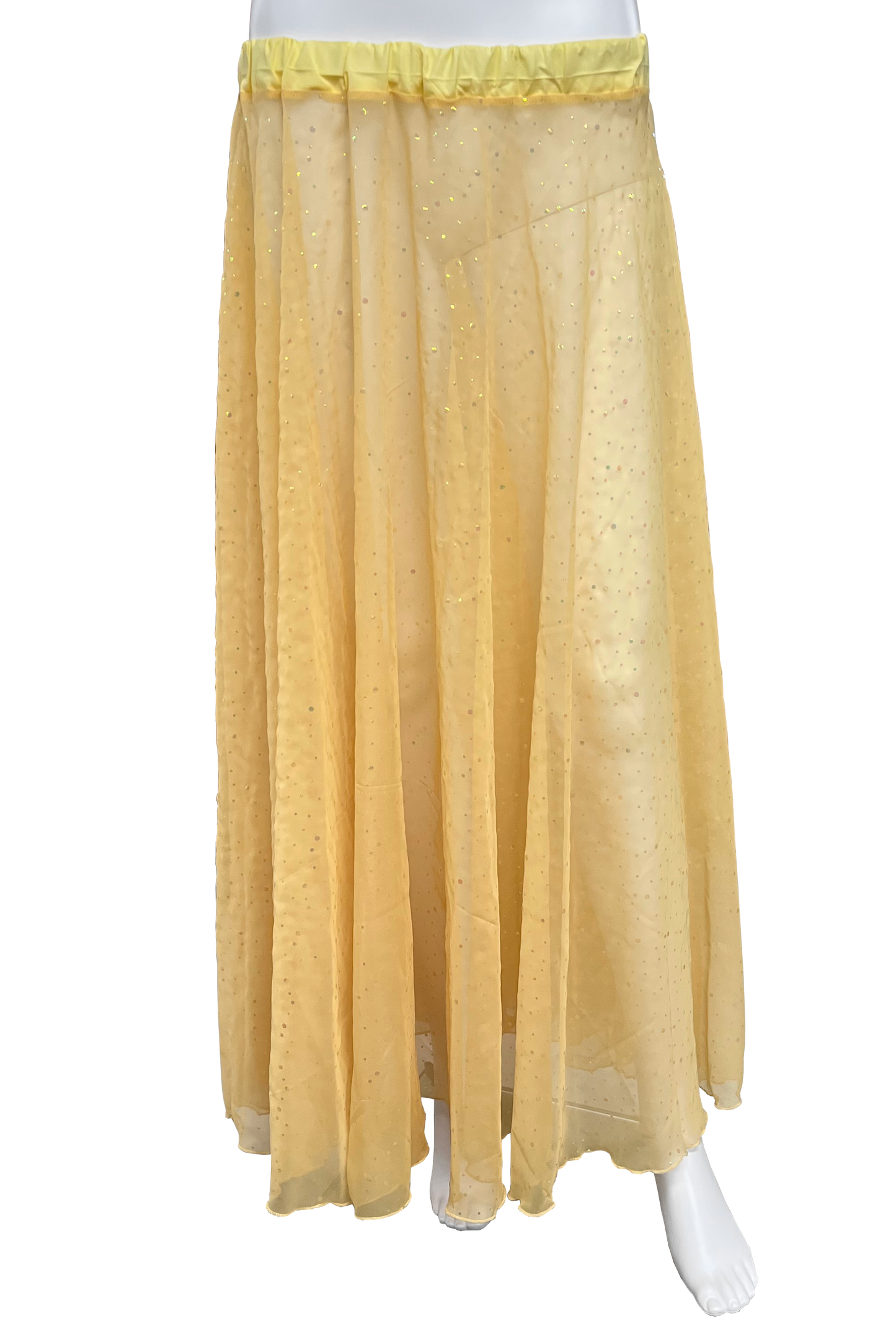 Sheer yellow skirt with iridescent dots