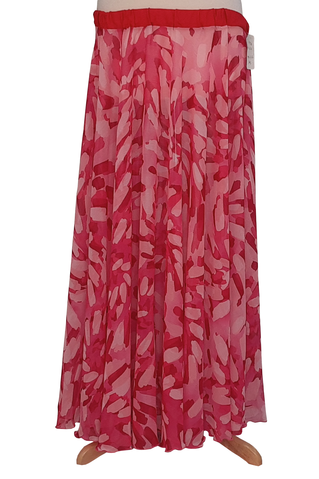 Pink print chiffon circle maxi skirt.