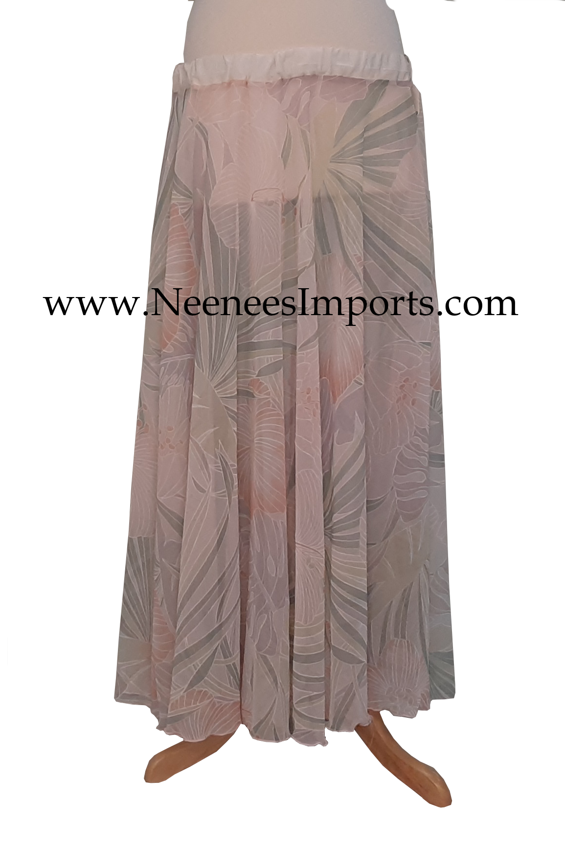 Long sheer circle skirt with leaf pattern