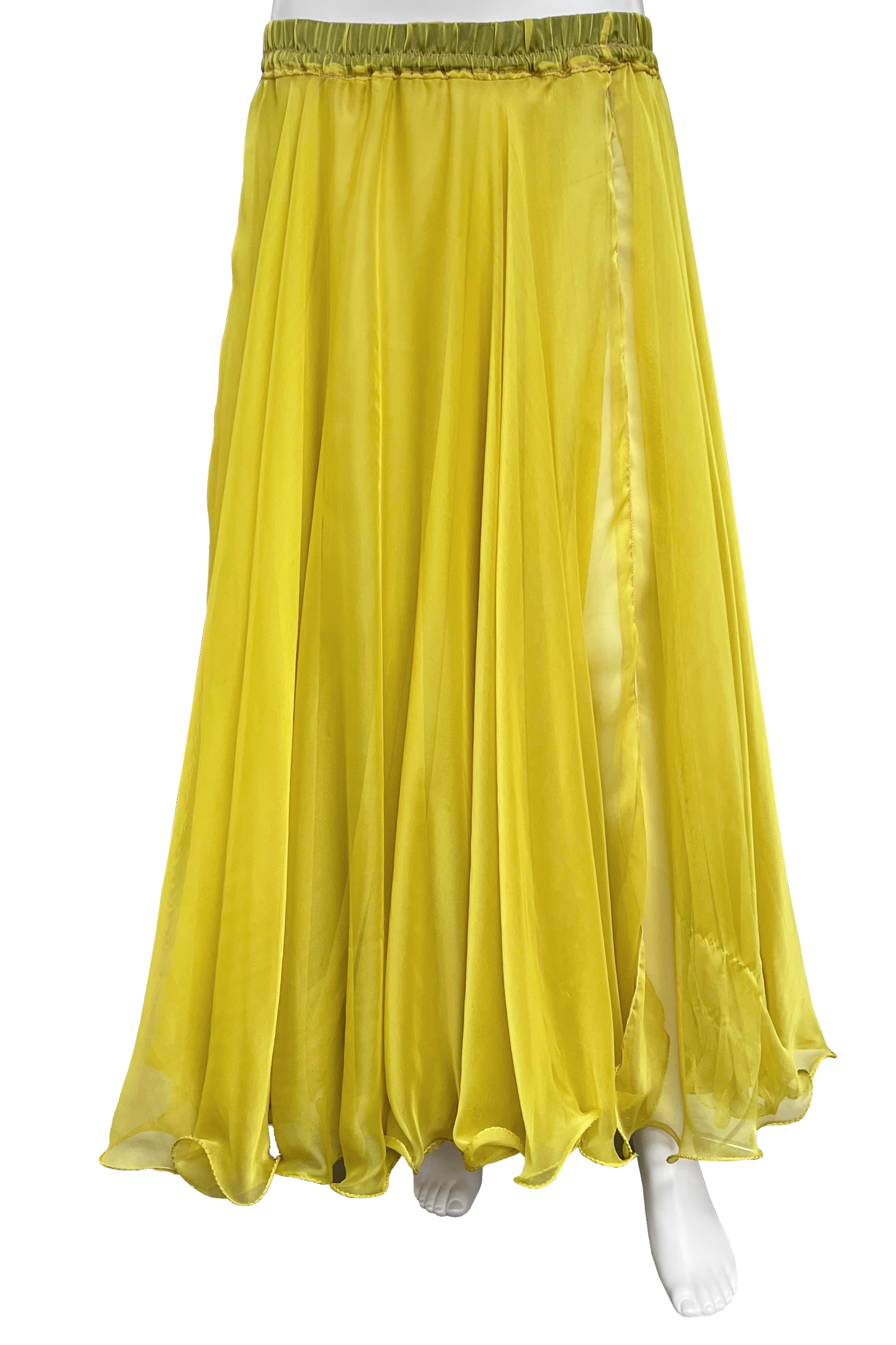 chartreuse circle skirt for bellydance with shiny finish