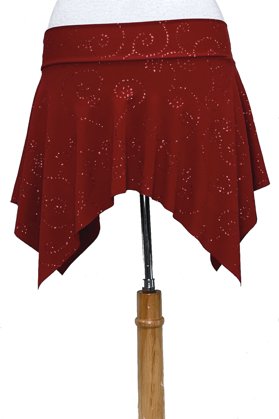 maroon mini skirt with glitter scrollwork