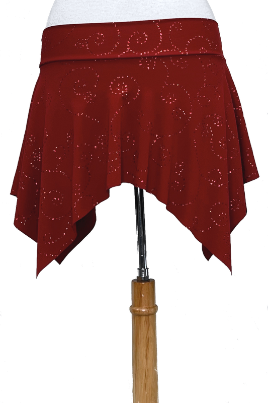 maroon mini skirt with glitter scrollwork