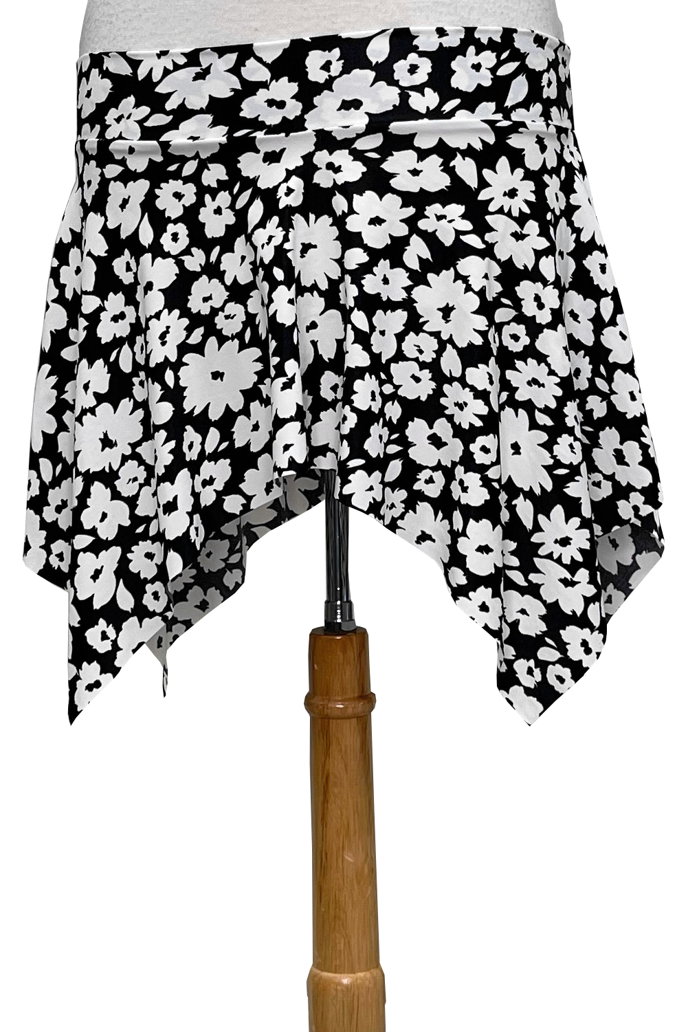 Black and white floral skirt on a white background