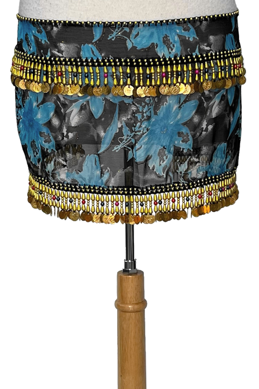 Blue and black floral bellydance scarf