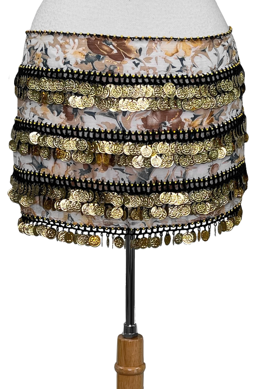 Flower hip scarf with double rows of coins