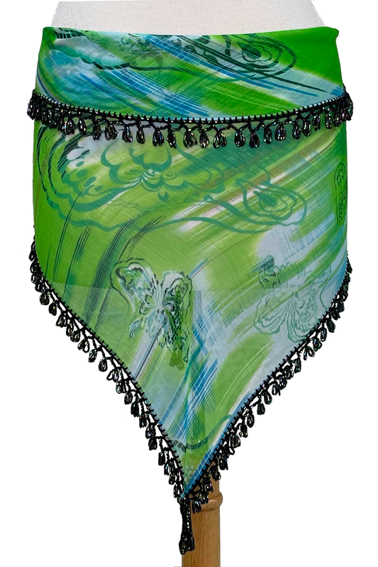 Abstract print hip scarf in bright green and blue
