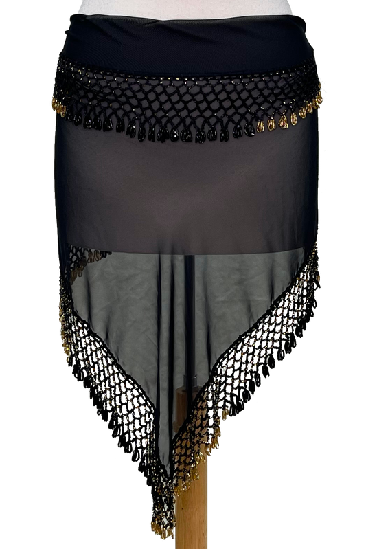 Black triangular beaded shawl