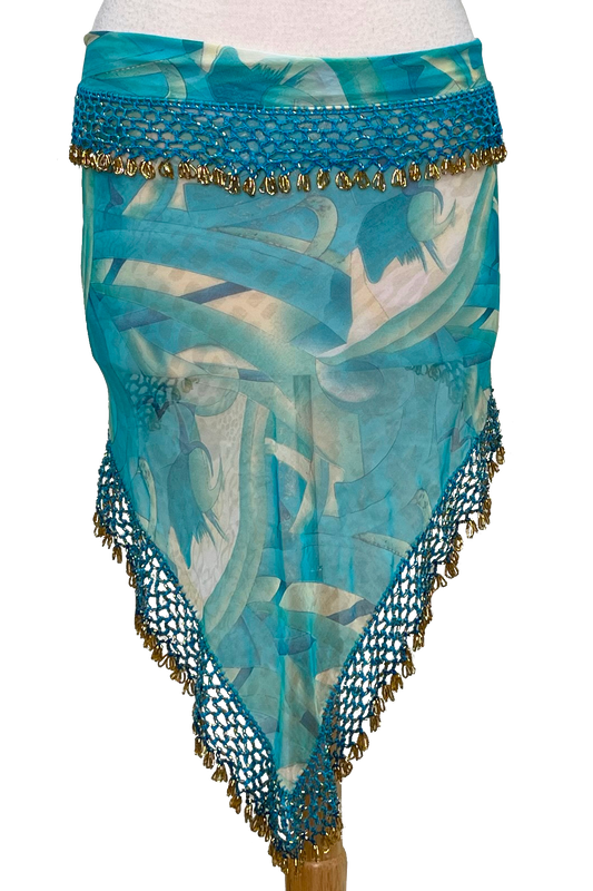 Turquoise shawl with gold beaded trim