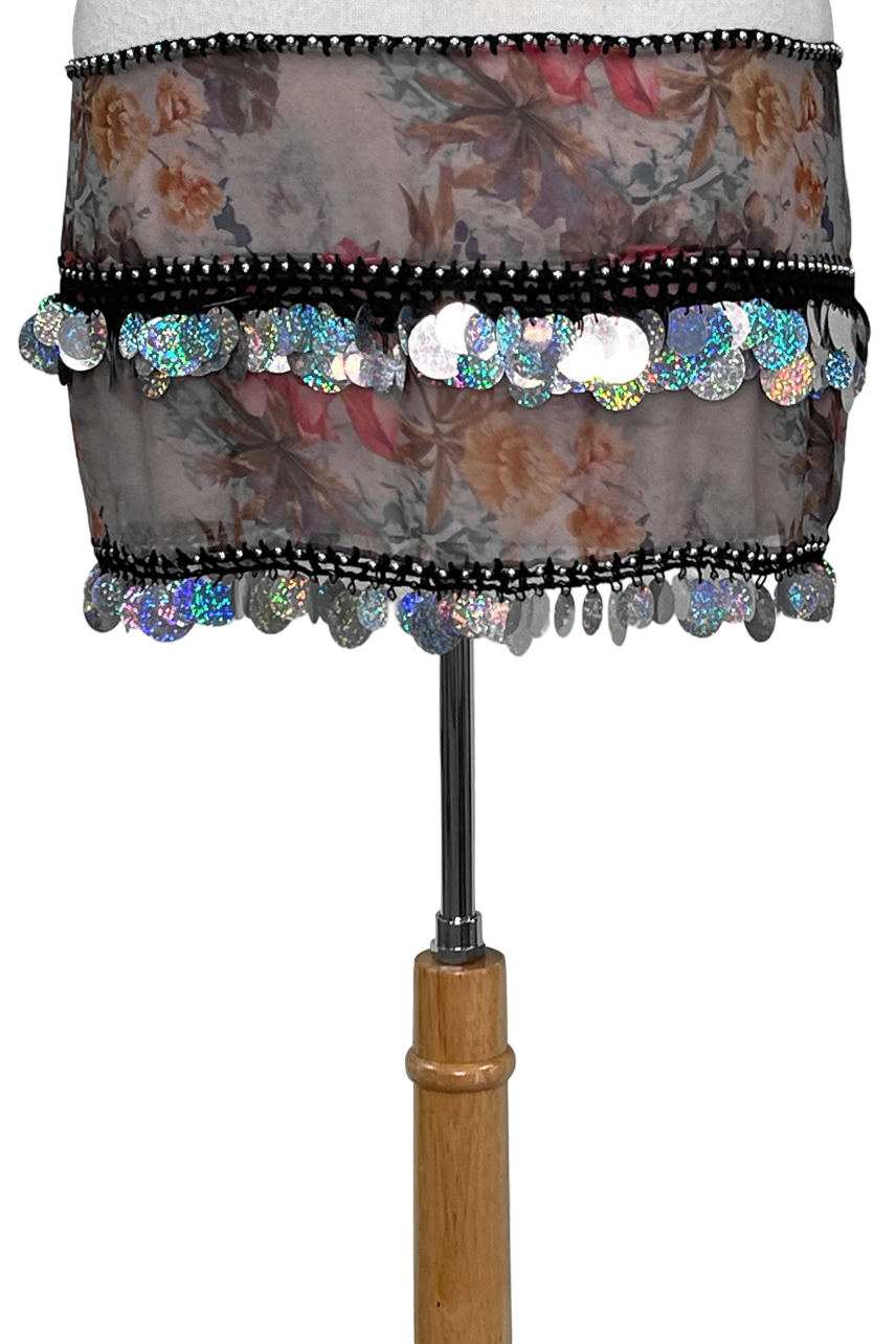 Muted floral hip scarf with gray background