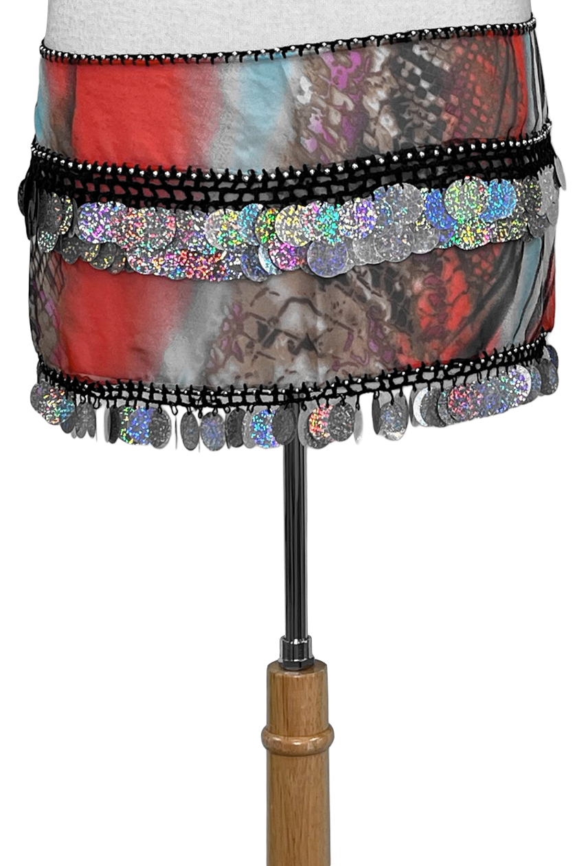 Red, blue, and snakeskin print hip scarf