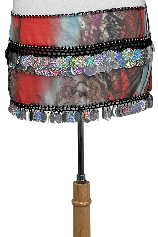 Red, blue, and snakeskin print hip scarf