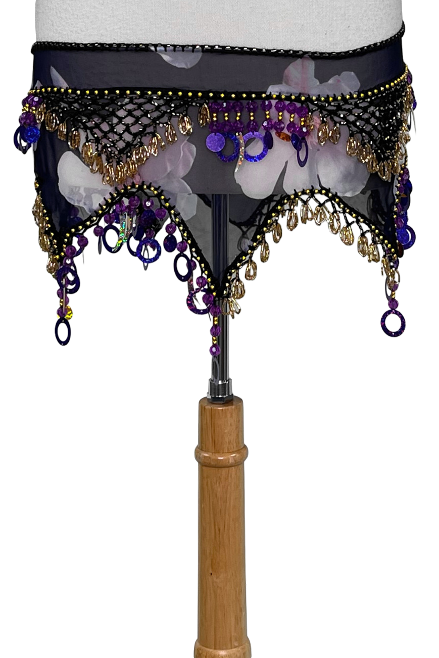 Large scale floral print with told and purple accents