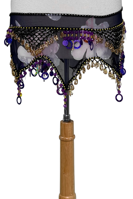 Large scale floral print with told and purple accents