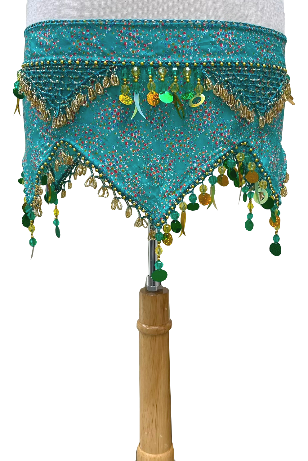 Teal print bellydance hip scarf
