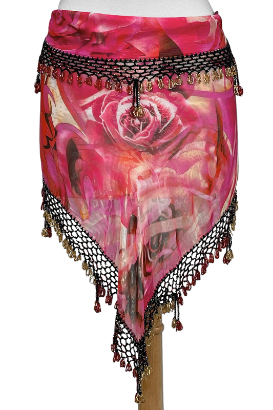 Rose floral scarf with beaded trim