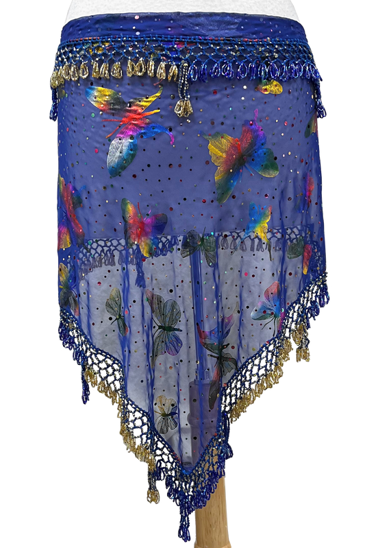 Sheer blue hip scarf with butterflies