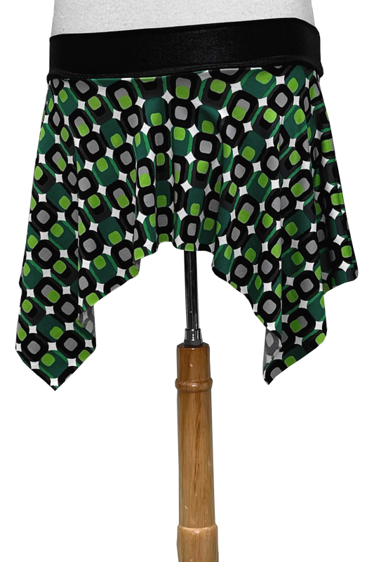 Skirt with green and black pattern on a white background