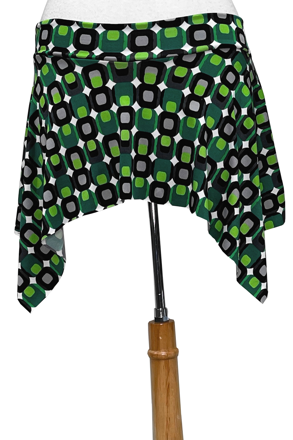 Mod olive green and black print skirt
