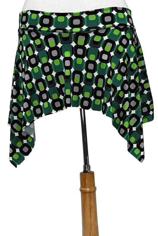 Mod olive green and black print skirt