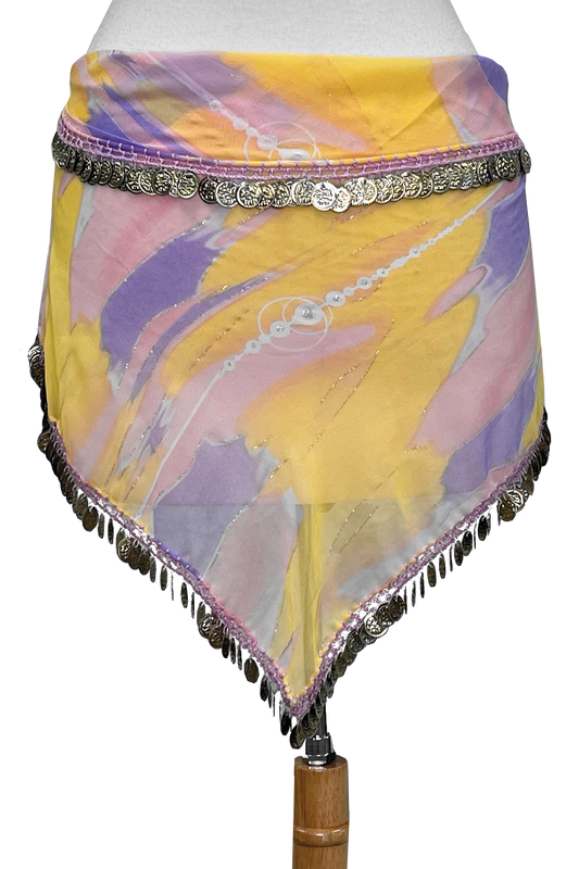 Watercolor print hip scarf with coins