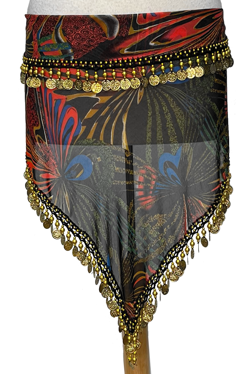 Egyptian Triangle Hip Scarf with Coins & Round Beads
