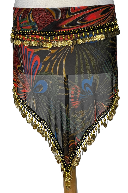 Egyptian Triangle Hip Scarf with Coins & Round Beads