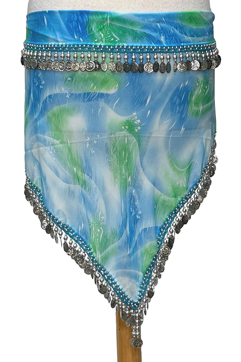 blue and green watercolor look tie dyed scarf