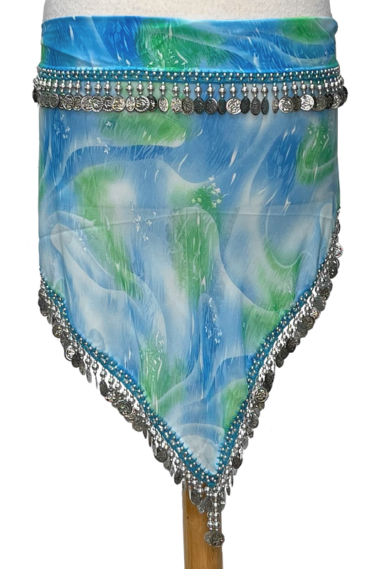 blue and green watercolor look tie dyed scarf