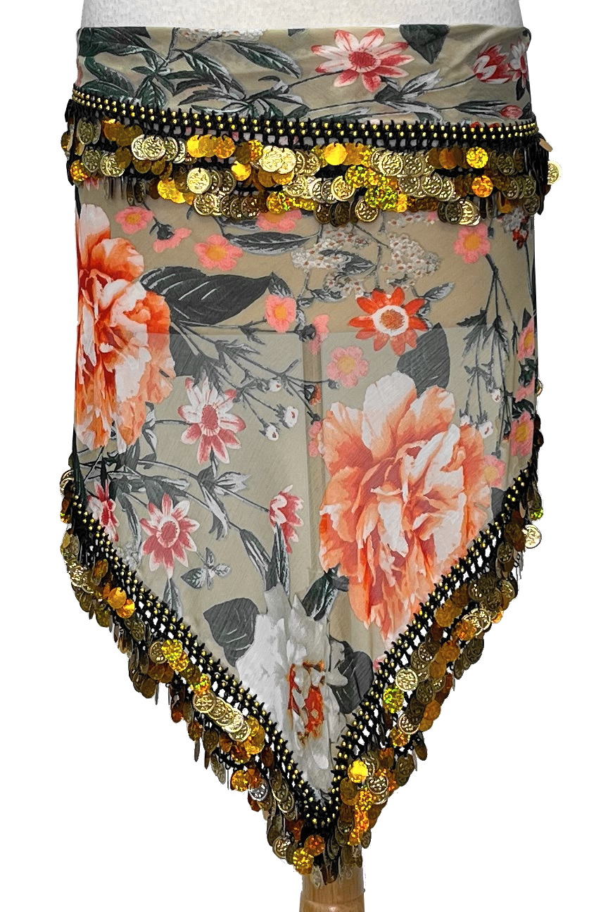 Orange floral on taupe background