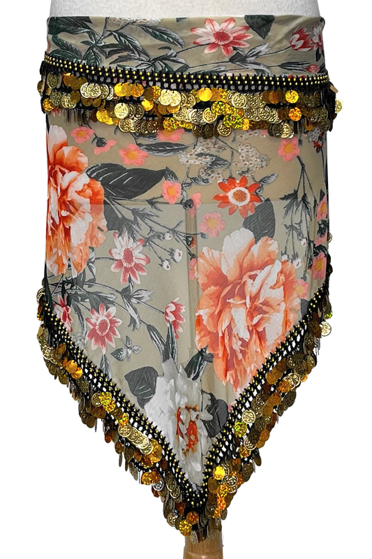 Orange floral on taupe background