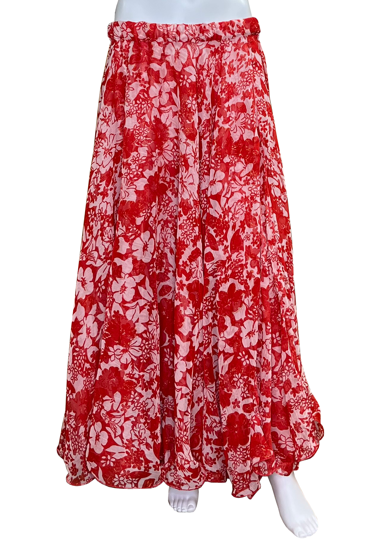 Two layer red and white Egyptian belly dance circle skirt.