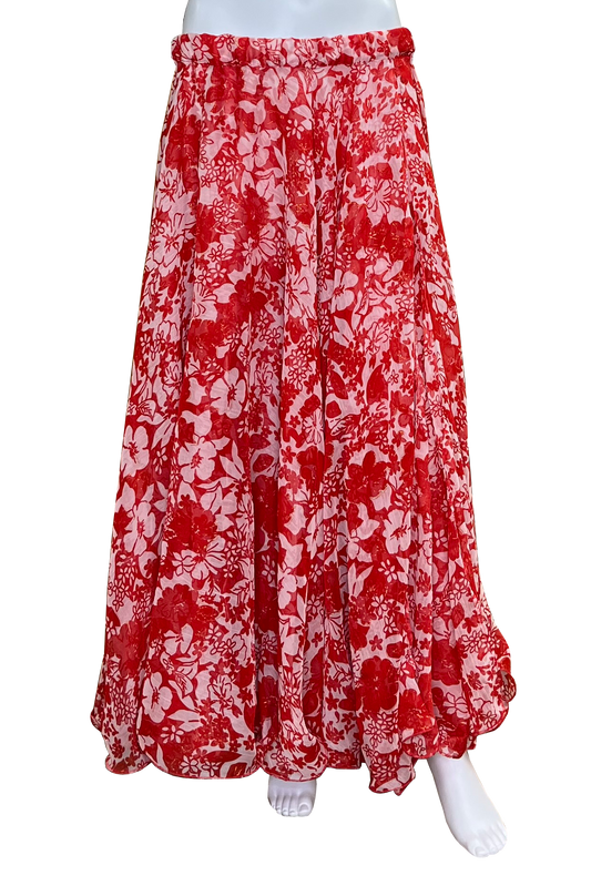 Two layer red and white Egyptian belly dance circle skirt.