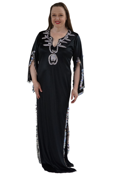 Bellydance dress with silver sequins and paillettes