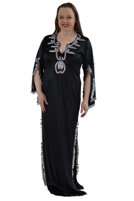 Bellydance dress with silver sequins and paillettes