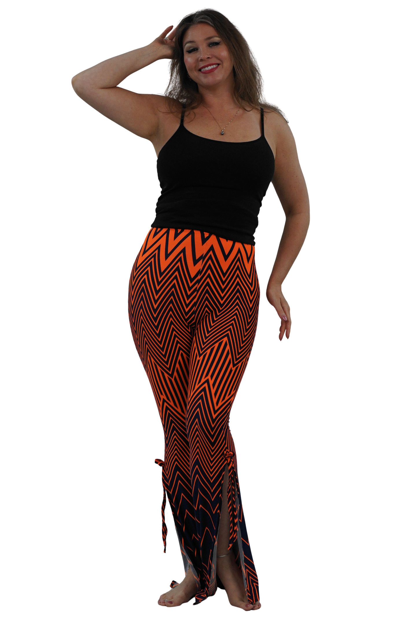 Orange and navy chevron stretchable belly dance practice wear.