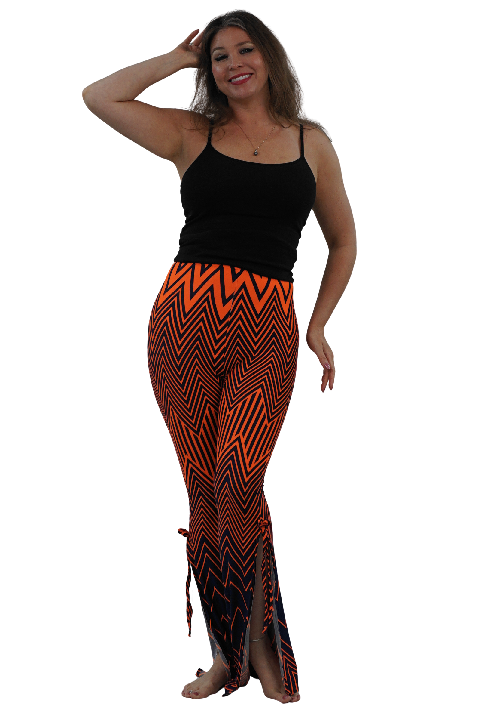Orange and navy chevron stretchable belly dance practice wear.