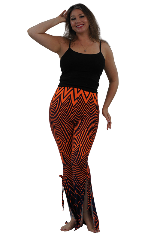 Orange and navy chevron stretchable belly dance practice wear.