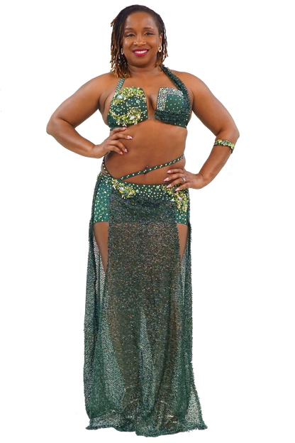 Two piece green bellydance costume